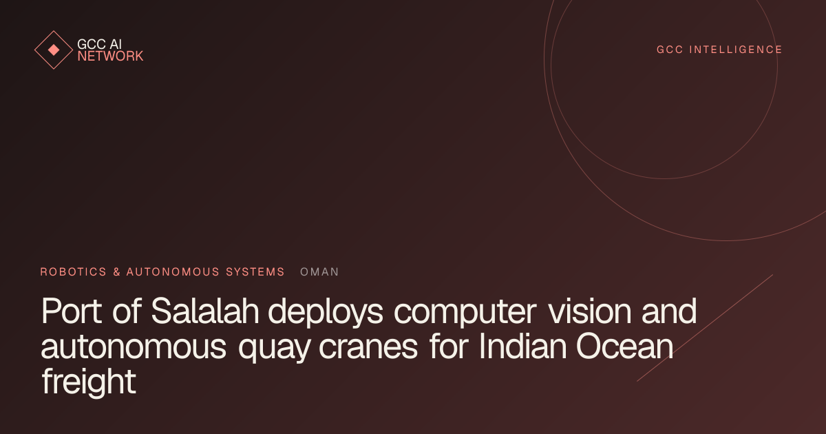 Editorial graphic showing automated quay cranes and container logistics at the Port of Salalah Oman