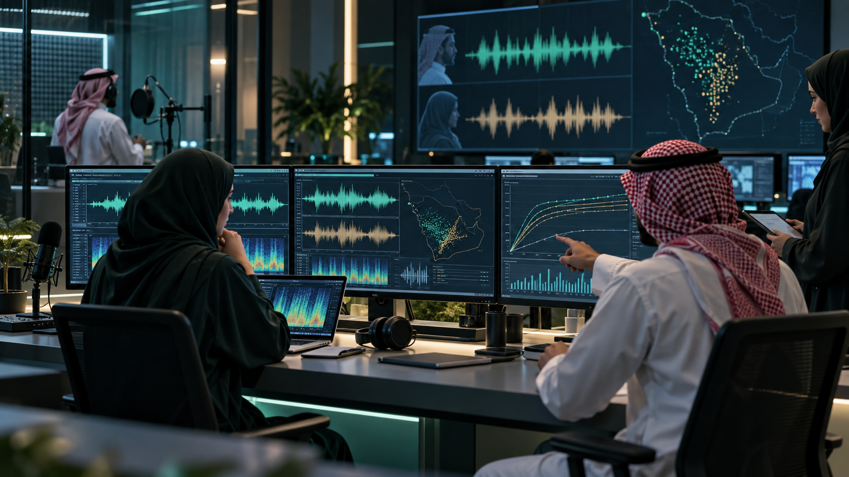 Researchers evaluating Saudi Arabic speech recognition waveforms and model results