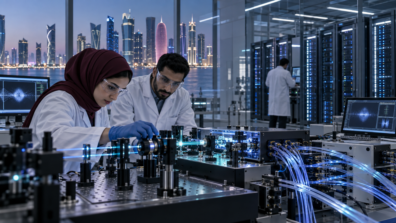 Photonics research equipment and optical AI infrastructure in a technology laboratory