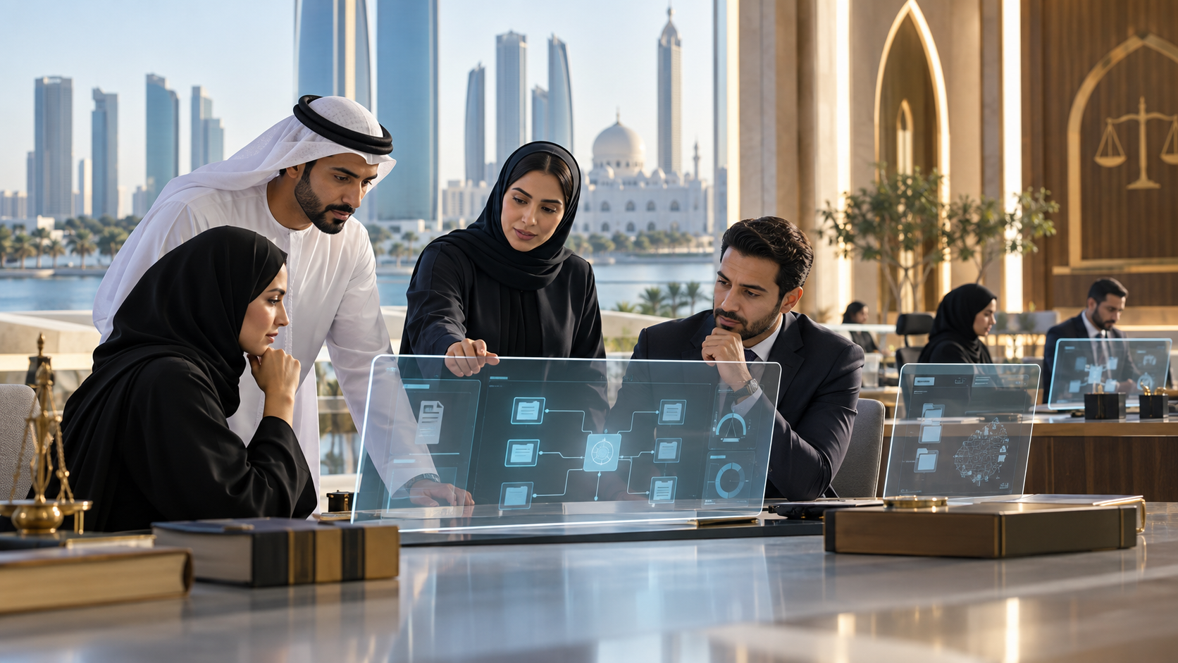 UAE justice and technology professionals reviewing a connected agentic AI workflow